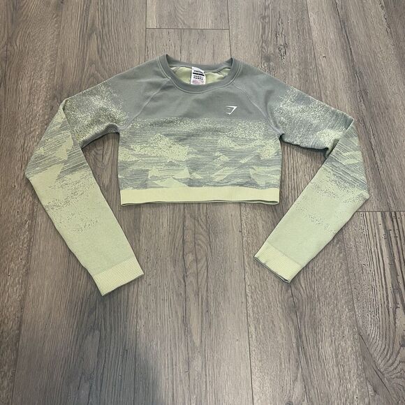 Copied - NEW GymShark Adapt Ombre Green Fleck Long Sleeve Seamless Crop Top Sz S - Picture 3 of 6